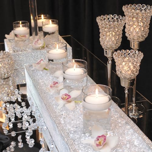 FFUW 20 PCS White Floating Candles and 16 PCS Glass Vases for Centerpieces with 400 Fake Ice Acrylic Rocks Vase Filler Flo...