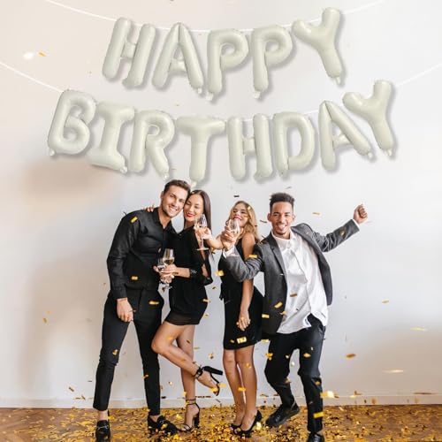 Cream Happy Birthday Balloon Banner, Neutral Beige Happy Birthday Foil Balloon, 16 Inch Ivory White Sand Born Day Bunting ...