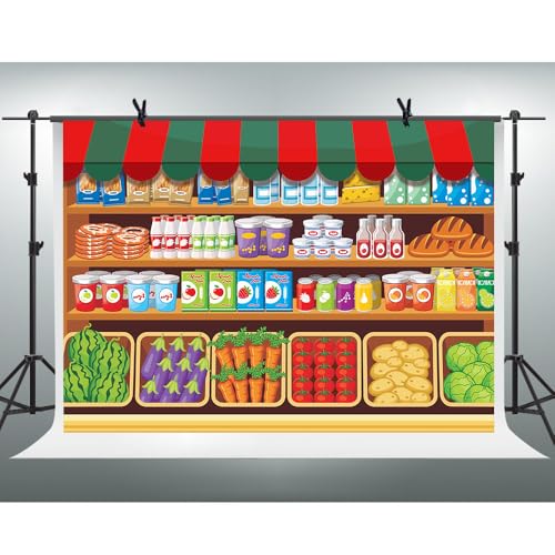 Cartoon Supermarket Shelf Background Fresh Fruit Vegetable Goods Shelf Grocery Store Decoration Background Fruit Theme Bab...