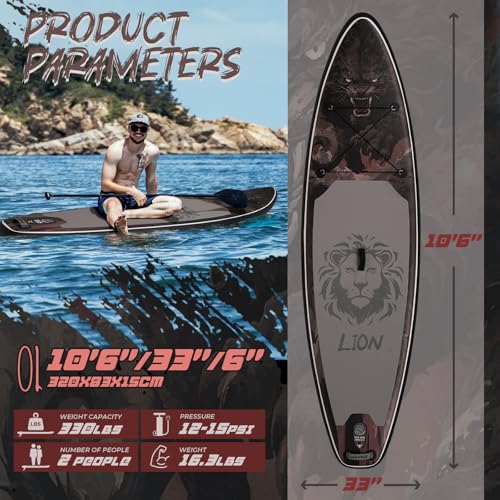 DAKUWAR Paddle Board 10'6''/10' Inflatable Stand Up Paddle Boards with SUP Accessories Ultra-Light Paddleboard Non-Slip Co...