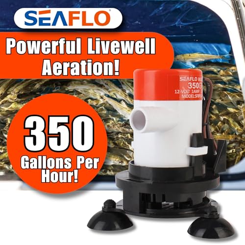 SEAFLO 09 Series Portable Livewell Aeration Pump Kit - 12V, 350 GPH, Submersible, Adjustable Spray Head, Quiet Operation, ...