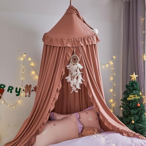 VETHIN Bed Canopy for Girls,Princess Round Dome Dreamy Mosquito Net Bedding Girls Room Castle Play Tent Hanging House Deco...