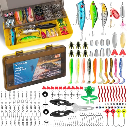 WITOROR Fishing Lures, Tackle Box with Tackle Included, Crankbaits, Spoon, Hooks, Weights & Other Accessories, Fishing Bai...