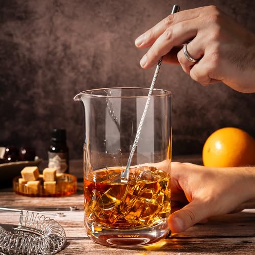 Cork & Mill Cocktail Mixing Glass - Large 24 oz Crystal Cocktail Mixer for Old Fashioneds, Manhattans and Other Stirred Wh...
