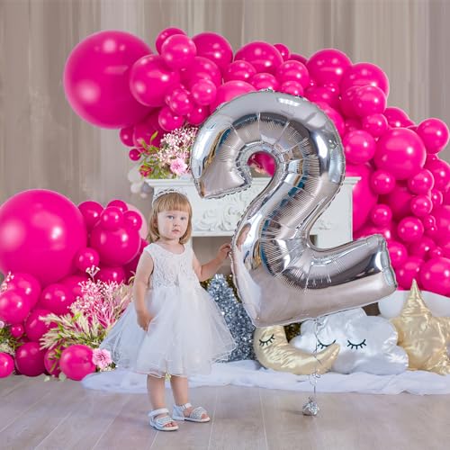 114pcs Pink Balloon Garland Arch kit, 18 12 10 5 inch Hot Pink Latex Balloons, Different Sizes Magenta Balloon for Engagem...