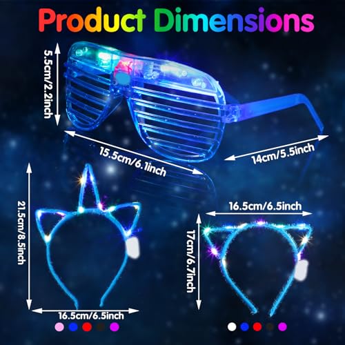 Honoson 15 Pcs LED Light up Glasses 15 Pcs Cat LED Cute Headband Cat Ears Sunglasses Glow in the Dark Party Supplies(shor...