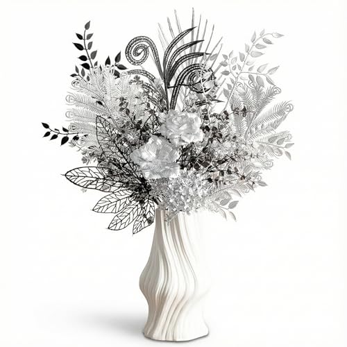 jinbujinxi Silver-Black Metal Flower Combination - Artificial Bouquet, Modern Minimalist, Industrial Light Luxury, Home De...