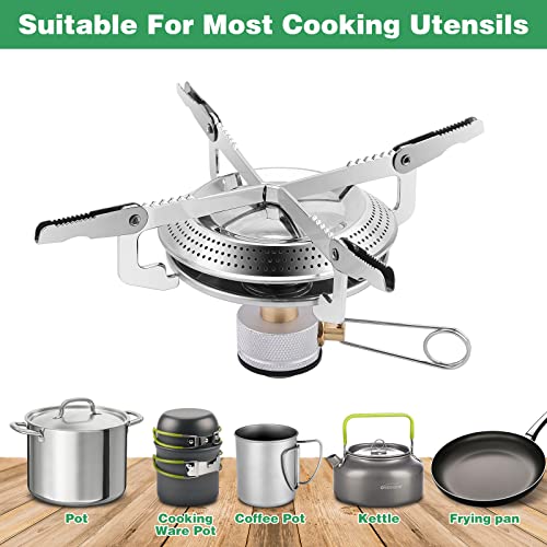 WADEO Portable Camping Stove Burner, Backpacking Stove with 1LB Propane Tank Adapter, Fuel Can Canister Stand and Carry Ca...