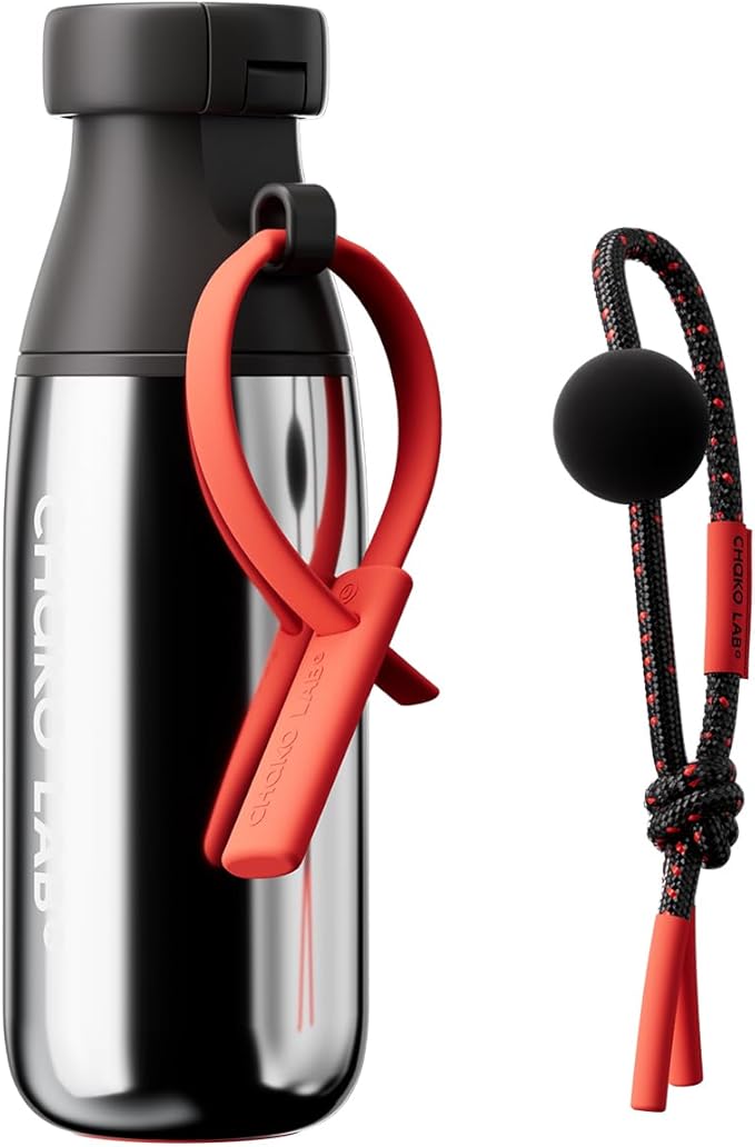 CHAKO LAB Insulated Stainless Steel Water Bottle with Two Strap | BPA-Free Leak Proof | 17oz Bottle with Spout Lid & Straw | Dark Chocolate Cocoa