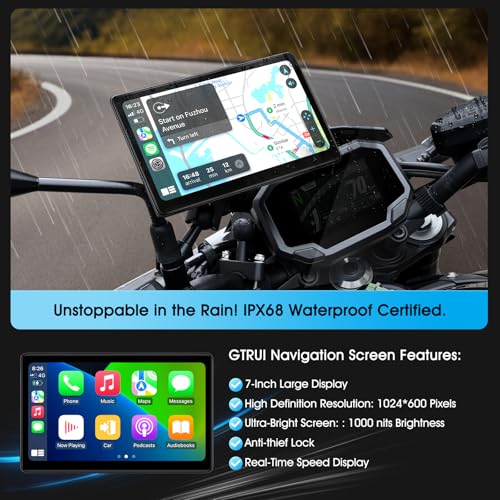 7 Inch Portable CarPlay for Motorcycle, Waterproof Touchscreen Wireless Car Play Android Auto Screen GPS Navigation for Mo...