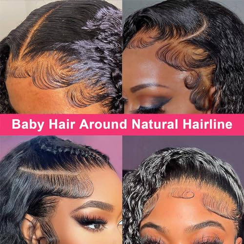 Deep Wave Lace Front Wigs Human Hair 13x6 HD Transparent Deep Curly Lace Frontal Wigs Human Hair 180% Density Glueless Wigs Natural Color 22 Inch