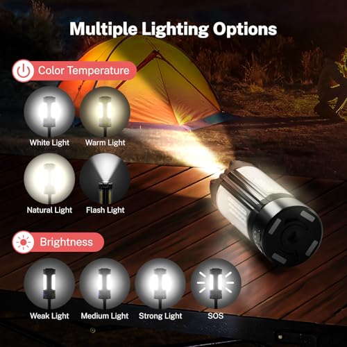 OGERY Rechargeable 10000mAh Camping Light with Stand 6.5 ft Max Height, Cordless Work Light with 3 LED Lamp Heads, 2200 Lu...