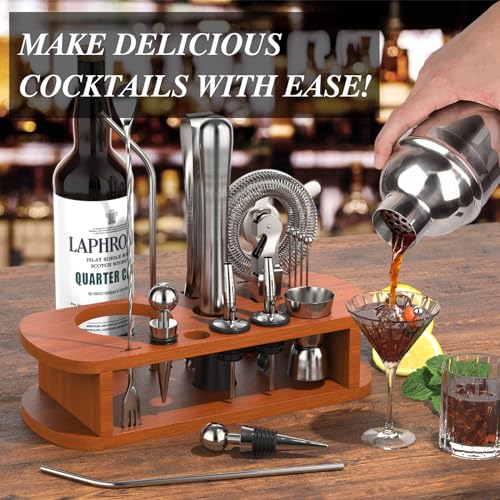 Cocktail Shaker Set with Stand - 25pcs Mixology Bartender Kit 25oz Professional Bar Tools Set Bar Accessories for Drink Mi...