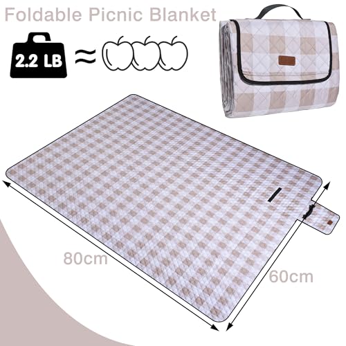 Extra Large Picnic Blanket 80''x 60'' Picnic Mat Waterproof Sand Proof Foldable for Beach, 5-Layer Outdoor Blanket for 6 t...
