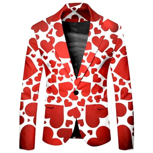 XuttHJH Mens Heart Suit Valentines Day Slim Fit Printed Blazer and Pants Love Costume 2 Piece Outfit for Party and Wedding