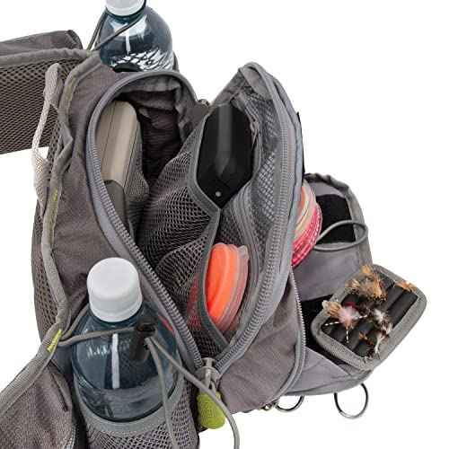 Allen Company Eagle River Lumbar Fly Fishing Pack - Holds 6 Fly Boxes, Zip?Down Workstation, Waist Bottle Pockets, Durable Outdoor Waist Pack - Gray/Lime and Olive Green