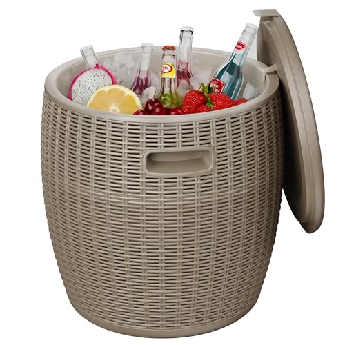 ROJIK Resin Ice Bucket with 36L Capacity, Rattan Design & Drain Plug – UV-Protected, Weatherproof Outdoor Cooler for Parti...