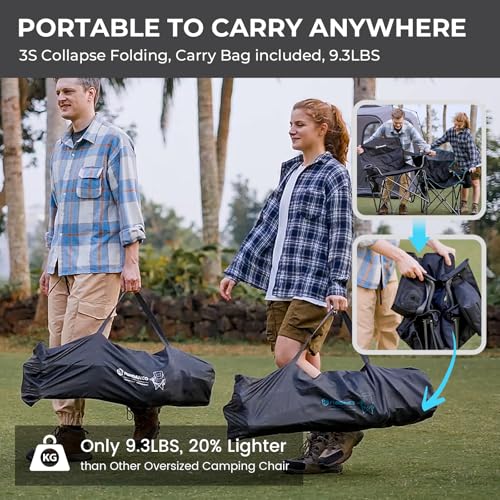 FUNDANGO Oversized Camping Chairs for Adults, Heavy Duty Fold Up Sports Games Lawn Chairs, Extra Wide Big Man Outdoor Chai...