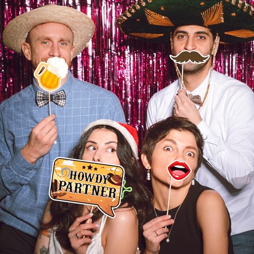 West Wanted Photo Booth Props Selfie Frames & 25 Pieces Western Photo Booth Props, Wild West Themed Party Decoration, West...
