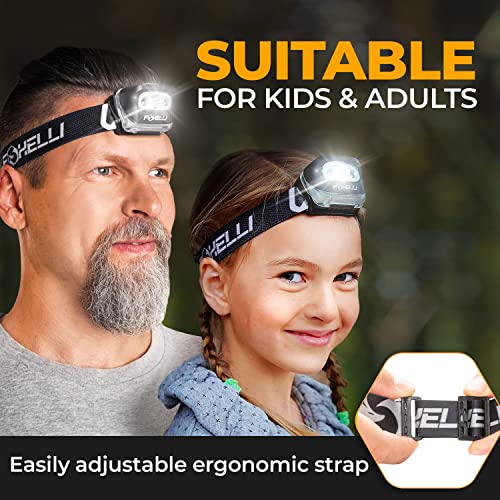 Foxelli LED Headlamp Flashlight for Adults & Kids, Running, Camping, Hiking Head Lamp with White & Red Light, Comfortable ...
