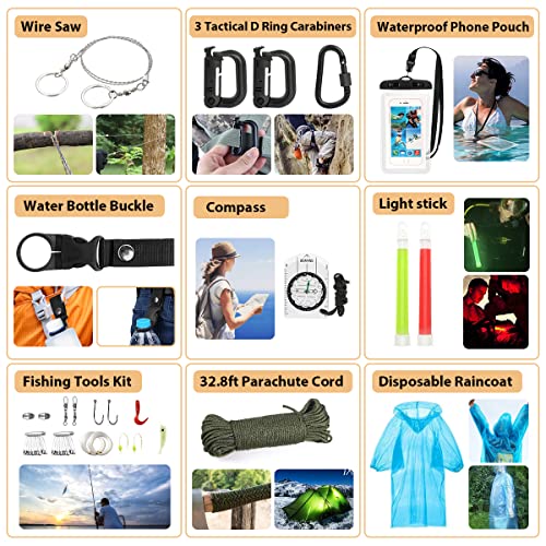 Survival Kit, 250Pcs Survival Gear First Aid Kit with Molle System Compatible Bag and Emergency Tent, Emergency Kit for Ea...