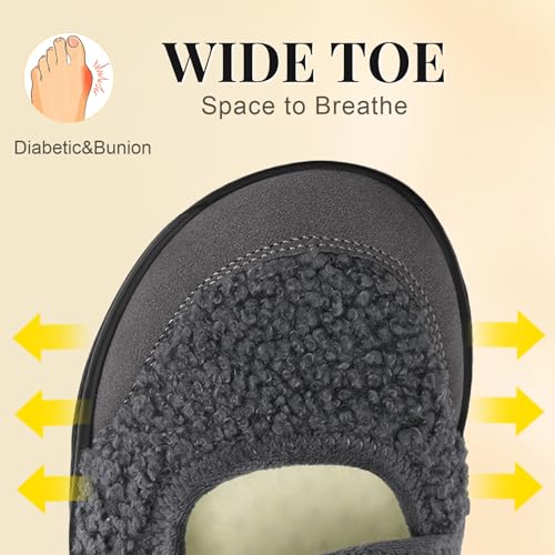 Rihero Womens Slippers Wide Width Diabetic Shoes Edema House Barefoot Walking Shoes Adjustable Indoor Outdoor Slippers