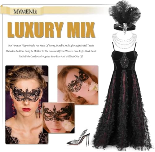 Luxdesc 6 Pcs Adult Masquerade Mask Mysterious Women Man Fun Lace Masks for Couples Lace Headpiece Disguise for Costumes (...