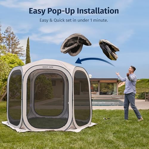 East Oak Screen House Tent Pop-Up, Portable Screen Room Canopy Instant Screen Tent 10 x 10 FT with Carry Bag for Patio, Ba...