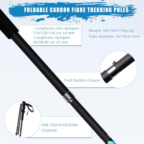 Ultralight Carbon Fibre Hiking Poles, 2-Piece Set, Collapsible Hiking Poles with Moisture Transferring Handle, Storage Bag...