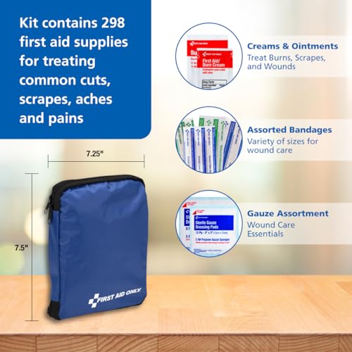 First Aid Only 298 Piece All-Purpose Emergency First Aid Kit for Home, Office, Car, Apartment, Dorm, and Camping, Travel-F...