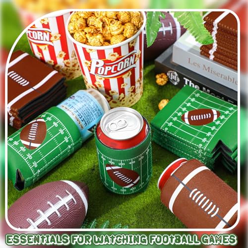 Domensi 50 Pcs Football Party Favors 16oz Beer Can Sleeves Reusable Beer Holder Party Decoration Soda Can Coolers Coozie f...