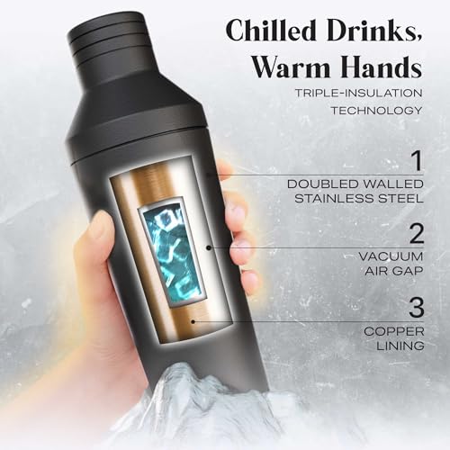 Insulated Cocktail Shaker Set | Double Wall Stainless Steel | Martini Shaker for Home Bar Bartending | Built-in Drink Meas...