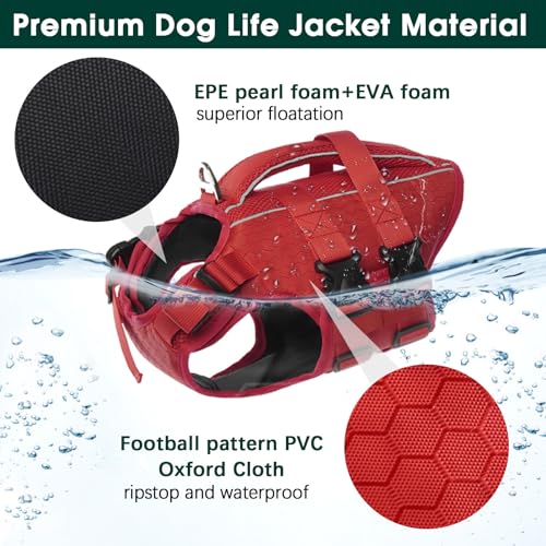 Kuoser Dog Life Jacket High Flotation, Reflective Dogs Life Vest for Swimming Boating, Adjustable Small Medium Large Dog l...