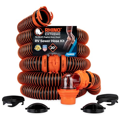Camco RhinoEXTREME 20' RV Sewer Hose Kit – Premium Sewer Kit — Pre-Assembled & Ready-to-Use — Includes 4-in-1 Dump Station...