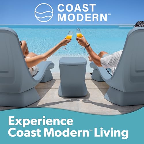 Coast Modern Outdoor Side Table Cooler- 2 in 1 Patio Decor Storage Table & Ice Chest - 25 QT - White, Gray, Sand, Stone Blue