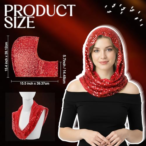 Simlakey Sequin Rave Hood Rave Scarf Outfit Accessories for Women Glitter Hooded for Carnival Parade Concert Costume