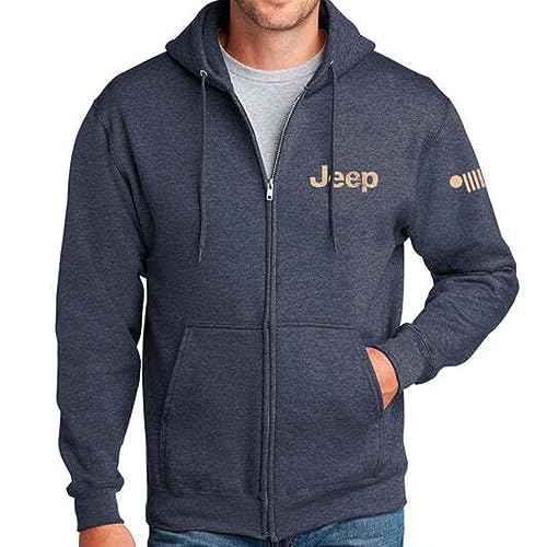 Jeep Freedom To Roam Full-Zip Hoodie Hooded Midweight Sweatshirt - Heather Navy Blue
