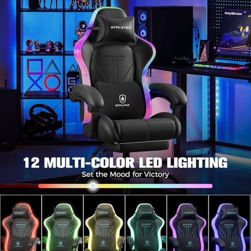 GTPLAYER Gaming Chair, Computer Chair with RGB LED Lights, High Back Ergonomic Chair for Adults with Footrest, Reclining O...
