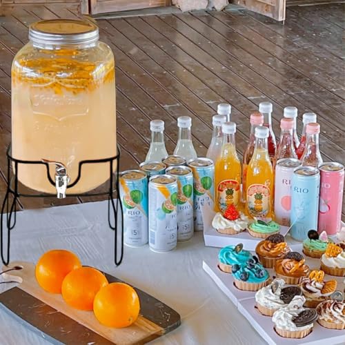 2 Gallon Drink Dispensers for Parties, Sun Tea Glass Jar for Outside 2 Press-Spigots(Easy for Kids) Juice Dispensers for P...