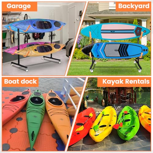 Neorexon Freestanding Kayak Storage Rack 2 Kayaks/4 Kayaks, Kayak Racks for Outdoor Storage with Movable Wheels, Kayak Sta...