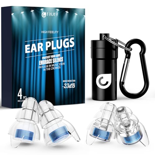 Reure High Fidelity Concert Ear Plugs, Noise Cancelling Silicone Ear Plugs 2 Pairs Great for Concerts Loud Music, Musician...