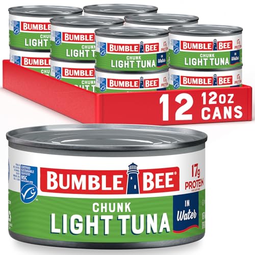 Bumble Bee Chunk Light Tuna In Water, 12 oz Can (Pack of 12) - Wild Caught Skipjack Tuna - 17g Protein Per Serving - MSC C...