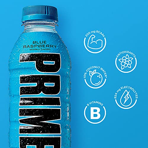 PRIME Hydration BLUE RASPBERRY, Sports Drinks, Electrolyte Enhanced for Replenishing Fluids, 250mg BCAAs, B Vitamins, Anti...