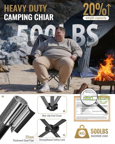 KingCamp Oversized XL Camping Chair, Heavy Duty 500lbs Folding Couch for Adults, Padded Large Comfortable Sofa Seat with C...