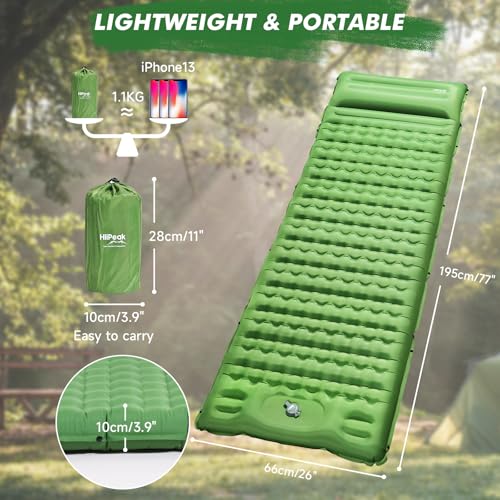 HiiPeak Sleeping Pad for Camping- Ultralight Inflatable Sleeping Mat with Built-in Foot Pump, Upgraded Durable Compact Cam...