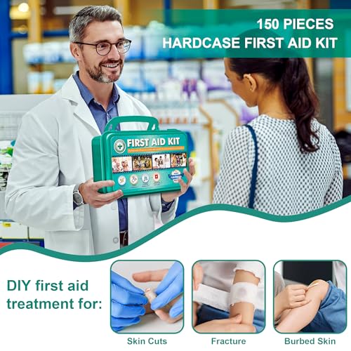 General Medi 150 Pieces Hardcase First Aid Kit - First Aid Box Contains Premium Medical Supplies for Travel, Home, Office,...