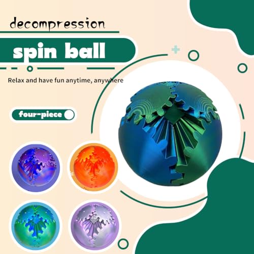 3D Printed Gear Ball Gear Sphere Fidget Toy, 4 Pcs Steampunk Whirling Wonder Fidget Gear Ball Stress Anxiety Relaxing Fidg...