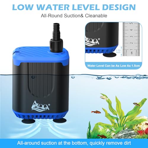 AQQA DC Aquarium Water Pump with Controller,4 Flow Adjustable,Feed Mode,IP68 Submersible Quiet Fish Tank Pump,3 Nozzles fo...