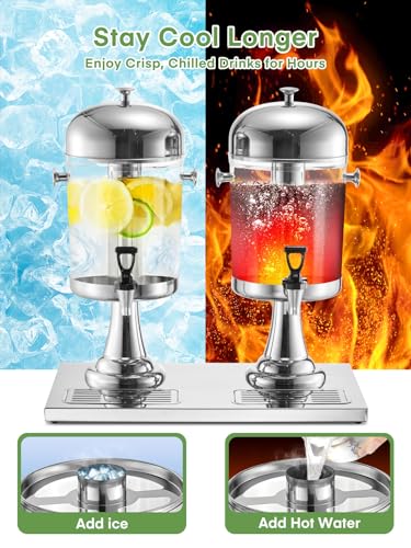 Drink Dispensers for Parties, 4.4 Gallon Beverage Dispenser with Stand & Ice Core, Stainless Steel Beverage Dispenser, Com...