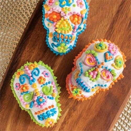 GUOFHUIM Halloween Skull Mold, Haunted Skull Cakelet Pan Skull Molds for Baking Skull Cake Pan Aluminum 3D Halloween Skull Baking Pan